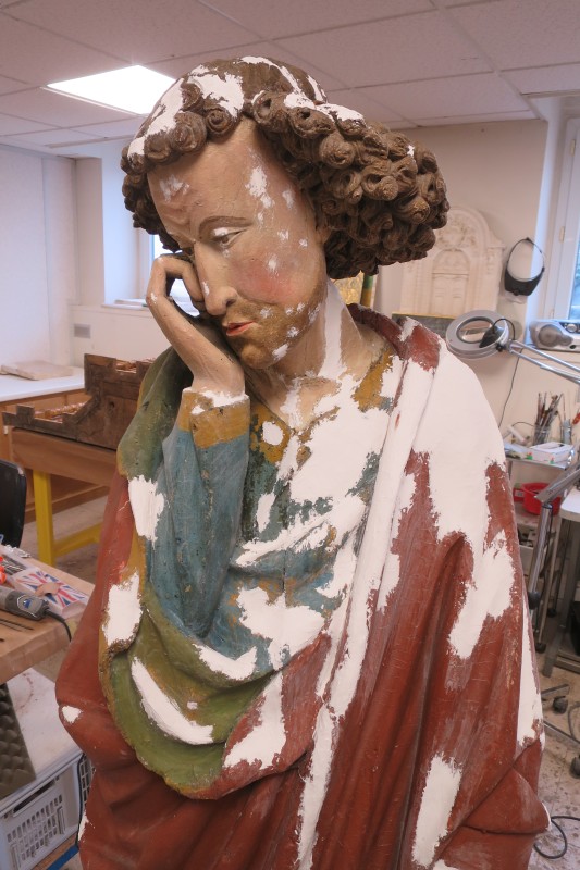 Atelier Giordani - Conservation - Restauration
Edifice – Mobilier - Sculpture – Objets d’art – Moulage –
Pierre, bois métal, polychromie et dorure - Restauration de deux statues en bois polychrome - Bois polychrome - - Traitement insecticide en anoxie dynamique
- Traitement insecticide chimique préventif 
- Dépoussiérage, nettoyage, purge
- Consolidation chimique du bois
- Restitution des manques et éléments mobiles
- Comblements et masticage
- Réintégration colorée et glacis