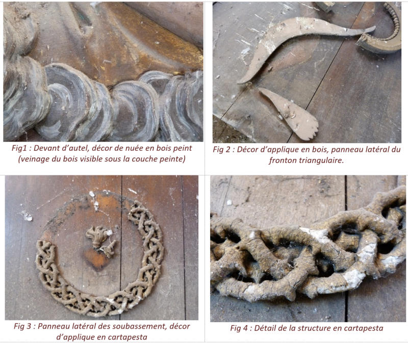 Atelier Giordani - Conservation - Restauration
Edifice – Mobilier - Sculpture – Objets d’art – Moulage –
Pierre, bois métal, polychromie et dorure - Étude préalable, maitre-autel, retable majeur déposé -  - OPÉRATIONS RÉALISÉES : 

- Cartographie 
- Inventaire 
- Constat d’état 
- Protocole de traitement 
- Chiffrage