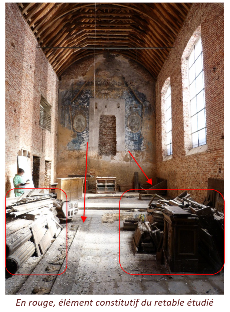 Atelier Giordani - Conservation - Restauration
Edifice – Mobilier - Sculpture – Objets d’art – Moulage –
Pierre, bois métal, polychromie et dorure - Étude préalable, maitre-autel, retable majeur déposé -  - OPÉRATIONS RÉALISÉES : 

- Cartographie 
- Inventaire 
- Constat d’état 
- Protocole de traitement 
- Chiffrage