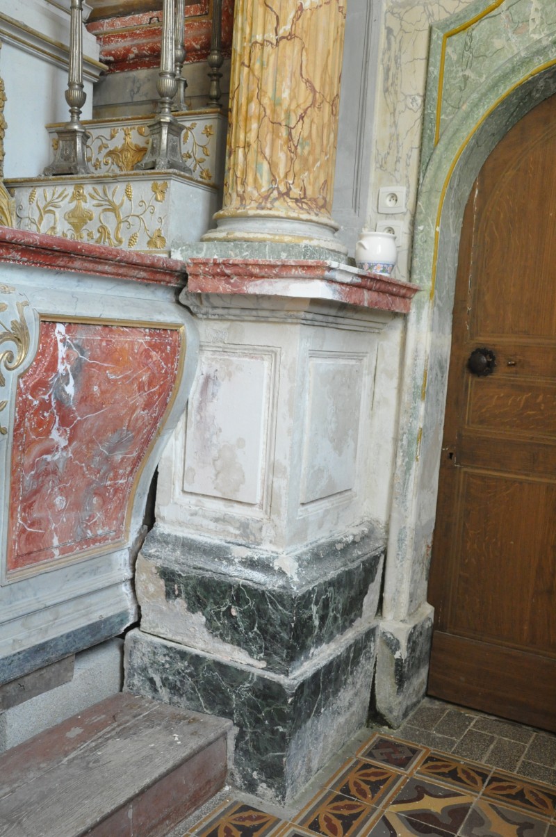 Atelier Giordani - Conservation - Restauration
Edifice – Mobilier - Sculpture – Objets d’art – Moulage –
Pierre, bois métal, polychromie et dorure - Retable majeur et maître-autel en pierre et faux marbre - Pierre calcaire et staff, faux marbre et faux bois - - Dépoussiérage, Nettoyage
- Refixage de la polychromie
- Consolidations chimiques ponctuelles
- Ragréages et comblements
- Masticage des lacunes
- Réintégration colorée et restitution des faux marbres et faux bois
- Réintégration de dorure à l'or mica