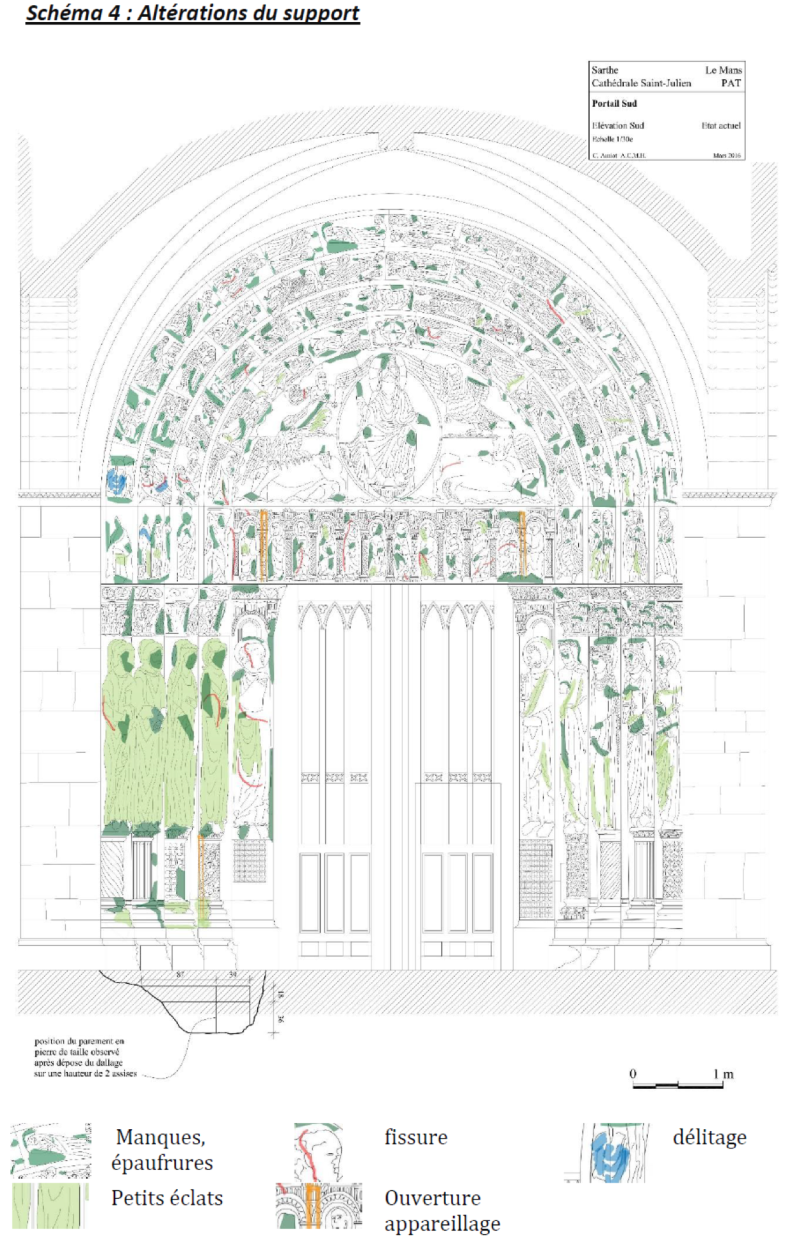 Atelier Giordani - Conservation - Restauration
Edifice – Mobilier - Sculpture – Objets d’art – Moulage –
Pierre, bois métal, polychromie et dorure - Étude stratigraphique du portail royal sud - Étude stratigraphique, en cotraitance avec H. Chevalier - OPÉRATIONS RÉALISÉES : 

- Cartographie 
- Relevés Sondages 
- Prélèvements 
- Analyses laboratoire 
- Synthèse 

Présentation des résultats à un colloque