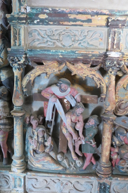 Atelier Giordani - Conservation - Restauration
Edifice – Mobilier - Sculpture – Objets d’art – Moulage –
Pierre, bois métal, polychromie et dorure - Conservation-restauration générale du choeur : Retable majeur et son maître-autel - Pierre calcaire, maçonnerie et plâtre, bois ; décors peints, dorés et argentés - OPÉRATIONS RÉALISÉES
-	Dépoussiérage, refixage, nettoyage
-	Comblement des lacunes, ragréage et masticage
-	Restitution d’éléments manquants par prise d’empreinte et moulage
-	Dégagement mécanique par clivage au scalpel
-	Allègement de la bronzine
-	Retouches sur les décors peints, dorés (or mica) et argentés (argent minéral Iriodin)
-	Dorure à la mixtion
-	Restitution des fonds (peinture acrylique) à partir de sondages
-	Patines d’harmonisation