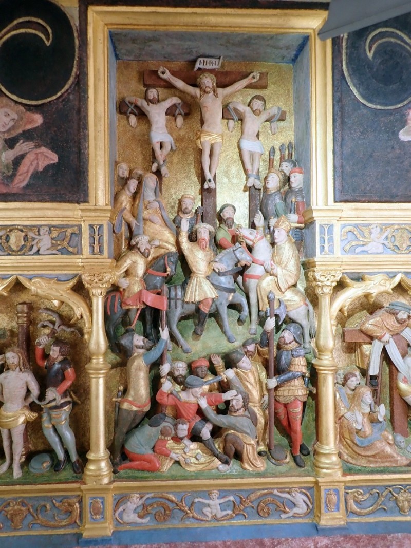 Atelier Giordani - Conservation - Restauration
Edifice – Mobilier - Sculpture – Objets d’art – Moulage –
Pierre, bois métal, polychromie et dorure - Conservation-restauration générale du choeur : Retable majeur et son maître-autel - Pierre calcaire, maçonnerie et plâtre, bois ; décors peints, dorés et argentés - OPÉRATIONS RÉALISÉES
-	Dépoussiérage, refixage, nettoyage
-	Comblement des lacunes, ragréage et masticage
-	Restitution d’éléments manquants par prise d’empreinte et moulage
-	Dégagement mécanique par clivage au scalpel
-	Allègement de la bronzine
-	Retouches sur les décors peints, dorés (or mica) et argentés (argent minéral Iriodin)
-	Dorure à la mixtion
-	Restitution des fonds (peinture acrylique) à partir de sondages
-	Patines d’harmonisation