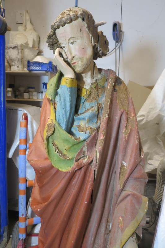 Atelier Giordani - Conservation - Restauration
Edifice – Mobilier - Sculpture – Objets d’art – Moulage –
Pierre, bois métal, polychromie et dorure - Restauration de deux statues en bois polychrome - Bois polychrome - - Traitement insecticide en anoxie dynamique
- Traitement insecticide chimique préventif 
- Dépoussiérage, nettoyage, purge
- Consolidation chimique du bois
- Restitution des manques et éléments mobiles
- Comblements et masticage
- Réintégration colorée et glacis