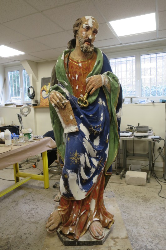 Atelier Giordani - Conservation - Restauration
Edifice – Mobilier - Sculpture – Objets d’art – Moulage –
Pierre, bois métal, polychromie et dorure - Restauration conservation du maître-autel et du retable majeur de l'église Notre-Dame - Bois polychrome - -	Dépoussiérage
-	Traitement insecticide 
-	Consolidation chimique du bois
-	Renforts structurels
-	Révision des assemblages
-	Comblements et ragréages
-	Restitution des manques par moulages et greffes sculptées 
-	Allègement bronzine et surpeints
-	Refixage polychromie
-	Réintégration colorée
-	Retouche de dorure
-	Apposition feuillards de plomb
-	Restitution de la statuaire et du fronton conservés en l’église 
-	Dépose et repose intégrale