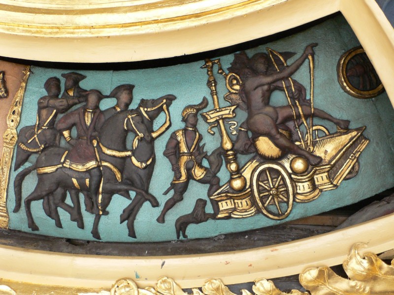 Atelier Giordani - Conservation - Restauration
Edifice – Mobilier - Sculpture – Objets d’art – Moulage –
Pierre, bois métal, polychromie et dorure - Restauration de la dorure, la peinture et du décor des cadrans -  - OPÉRATIONS RÉALISÉES
- Nettoyage
- Réintégration formelles
- Renfort des assemblages
- Extraction des pointes oxydées
- Réintégrations colorées
- Dorure à la feuille d’or et argenture
- Patine